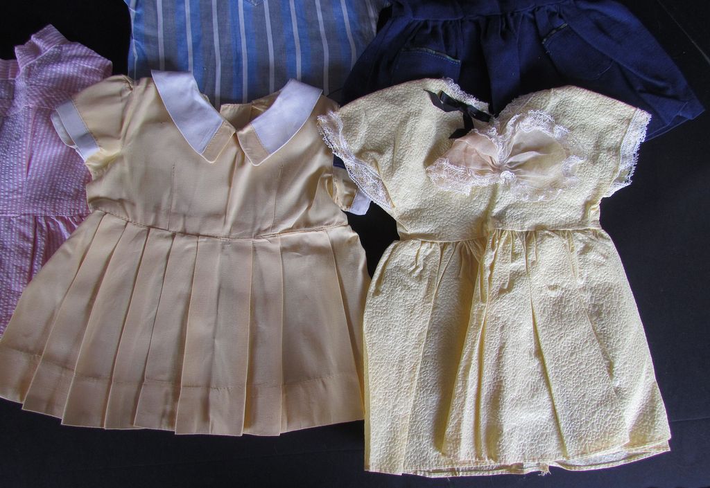 Nice Lot of Vintage Doll Dresses and One Top for Composition or Hard Plastic Toddler Doll Nice Lot of Vintage Doll Dresses and One Top for Composition or Hard Plastic Toddler Doll