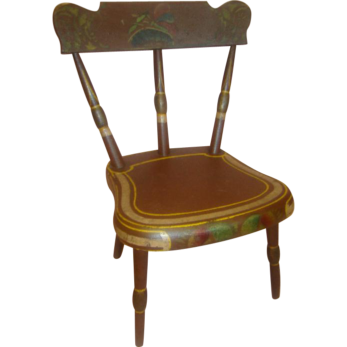 14.5 In. Tall Antique Hand Painted Wooden Doll Chair from dollstx on