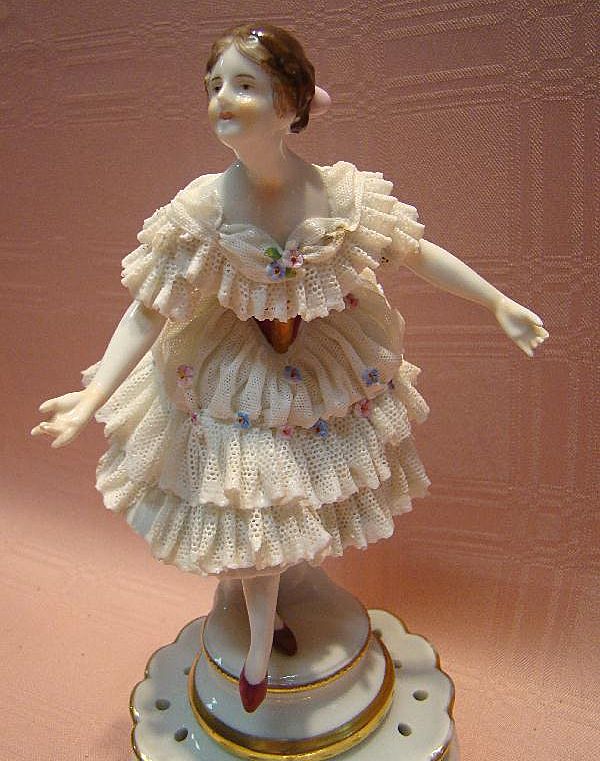 Unusual Signed Dresden Dancer on Top of a Two Piece Container Unusual Signed Dresden Dancer on Top of a Two Piece Container