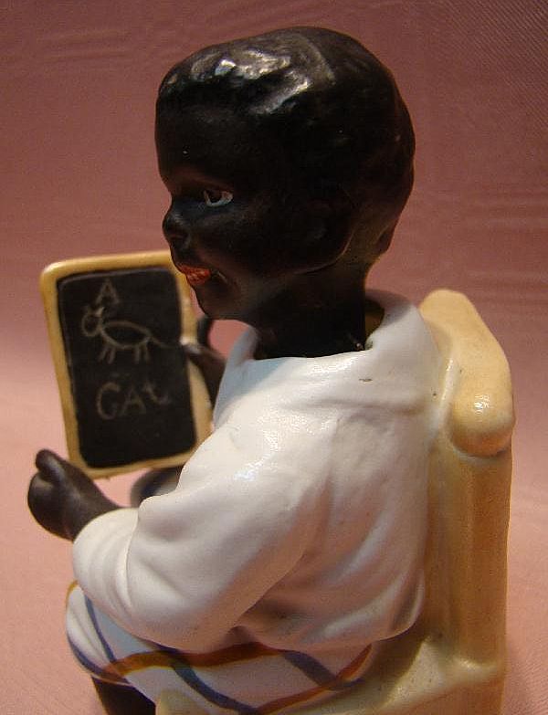 Marked German Porcelain Black Bisque Nodder, Ethnic Features Marked German Porcelain Black Bisque Nodder, Ethnic Features