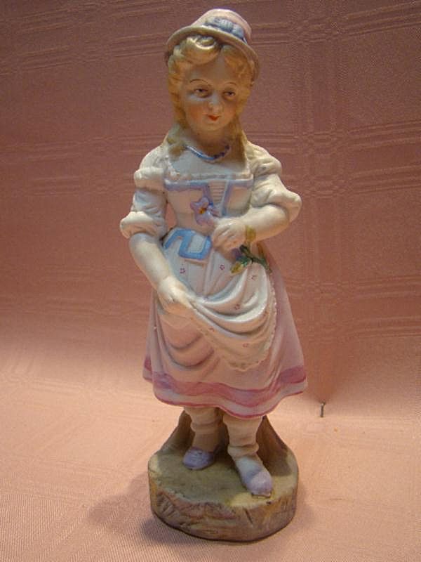 7-3/4 Inch Early German Antique Porcelain Figurine of Young Girl 7-3/4 Inch Early German Antique Porcelain Figurine of Young Girl