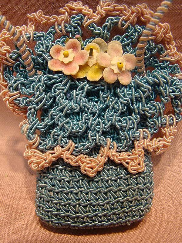Vintage Dainty Doll Size Crochet Flowers and Basket for Doll to Hold Vintage Dainty Doll Size Crochet Flowers and Basket for Doll to Hold