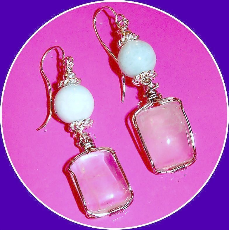 White Crystal Gemstone Wire Wrapped Larimar Earrings White Crystal Gemstone Wire Wrapped Larimar Earrings