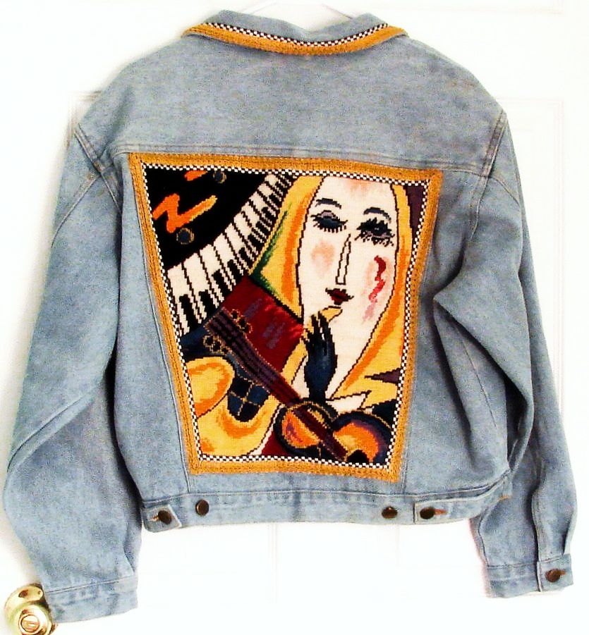 Jazz Age Theme Needlepoint Denim Jacket Jazz Age Theme Needlepoint Denim Jacket