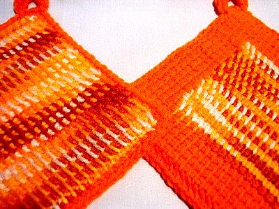 Pair Vintage Crocheted Orange Potholders Pair Vintage Crocheted Orange Potholders