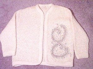 Ecru 1950's Cardigan Simulated Pearls and Rhinestones Ecru 1950's Cardigan Simulated Pearls and Rhinestones