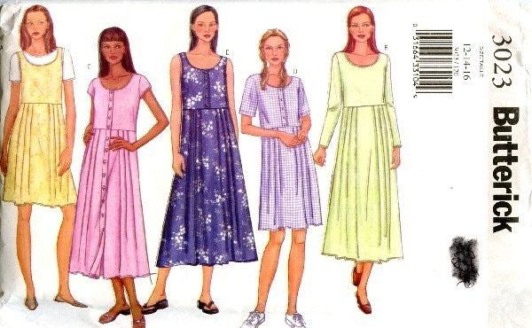Butterick 3023 Easy Raised Waist Dress Sz 12-16 Uncut FF Butterick 3023 Easy Raised Waist Dress Sz 12-16 Uncut FF