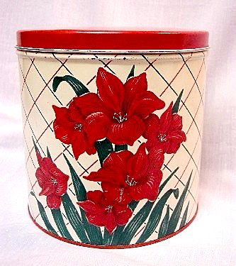 Vintage Red Flowers Large Metal Kitchen Canister Vintage Red Flowers Large Metal Kitchen Canister