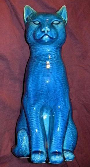 Cat Statue Figurine Turquoise Pottery Portugal Fine Egyptian Style Cat Cat Statue Figurine Turquoise Pottery Portugal Fine Egyptian Style Cat