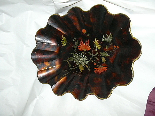 19th C Antique Papier Mache Centerpiece Bowl Painted Flowers Fine English Decorative Art 19th C Antique Papier Mache Centerpiece Bowl Painted Flowers Fine English Decorative Art
