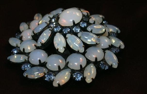Opalescent Blue Vintage Costume Brooch Designer Jewelry Opalescent Blue Vintage Costume Brooch Designer Jewelry