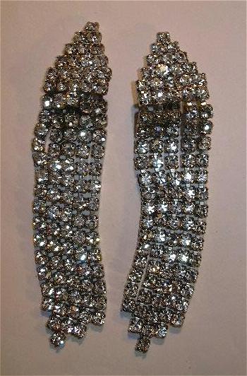 Vintage Rhinestone Clip Earrings Flapper Style Elegant Designer Costume Jewelry Evening Vintage Rhinestone Clip Earrings Flapper Style Elegant Designer Costume Jewelry Evening