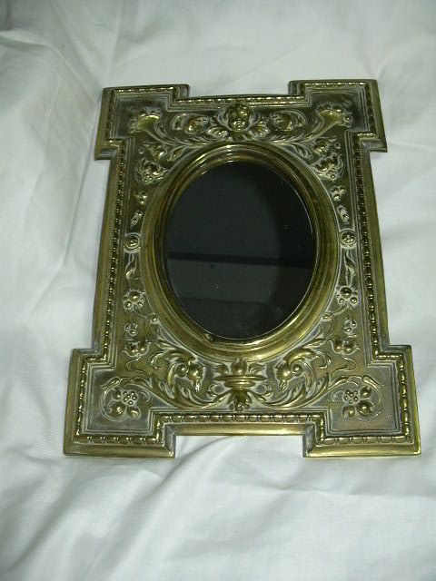 Old Brass Mirror Angels & Mythical Faces English Metalwork Old Brass Mirror Angels & Mythical Faces English Metalwork