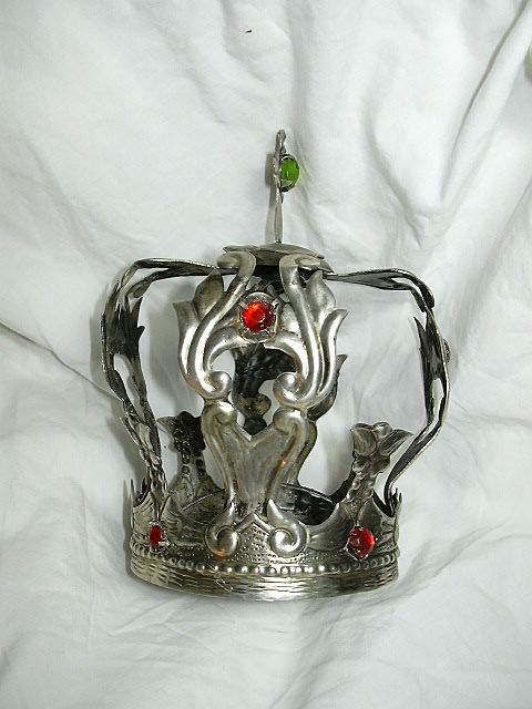 Pewter Or Silver Tone Large Jeweled Crown For Religious Statue Santos Pewter Or Silver Tone Large Jeweled Crown For Religious Statue Santos