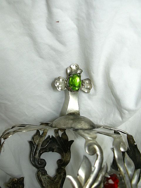 Pewter Or Silver Tone Large Jeweled Crown For Religious Statue Santos Pewter Or Silver Tone Large Jeweled Crown For Religious Statue Santos