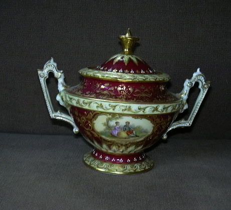 Dresden Porcelain Sugar Bowl w Lid Cameo Portraits Dresden Porcelain Sugar Bowl w Lid Cameo Portraits