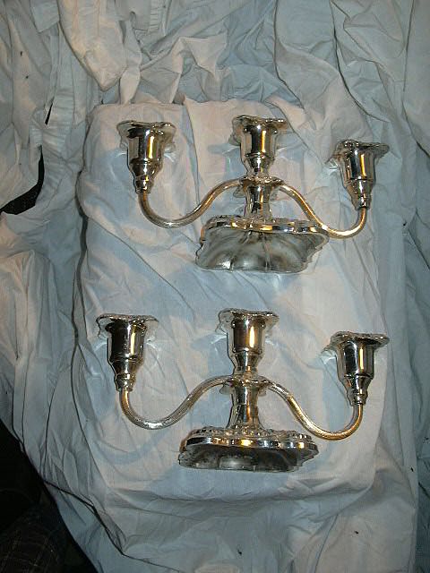 Poole Silverplate Pair Triple Candleholder Candelabras Fine Silver Poole Silverplate Pair Triple Candleholder Candelabras Fine Silver