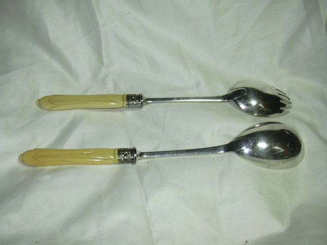 Silver Plate Ivorine Handled Salad Set Silver Plate Ivorine Handled Salad Set