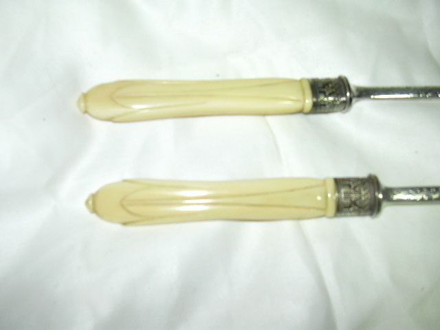 Silver Plate Ivorine Handled Salad Set Silver Plate Ivorine Handled Salad Set