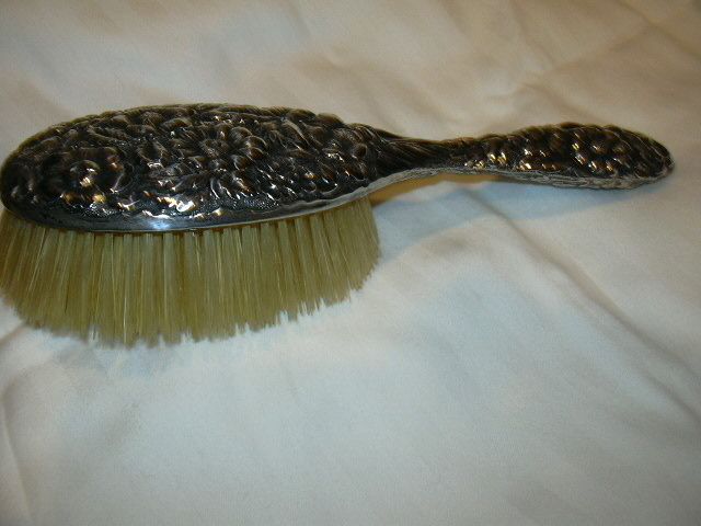 Walker & Hall Sterling Silver Repousse Flowers Large Brush Walker & Hall Sterling Silver Repousse Flowers Large Brush