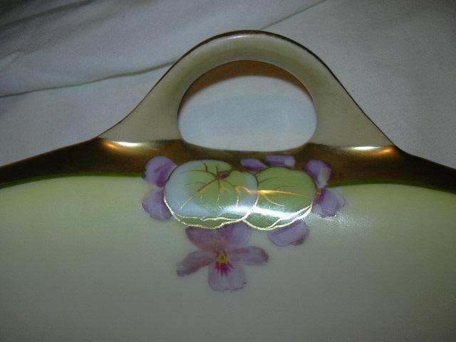 Hand Painted Bavaria Artist Signed Bowl With Gold Handles Fine Dining Porcelain China Hand Painted Bavaria Artist Signed Bowl With Gold Handles Fine Dining Porcelain China