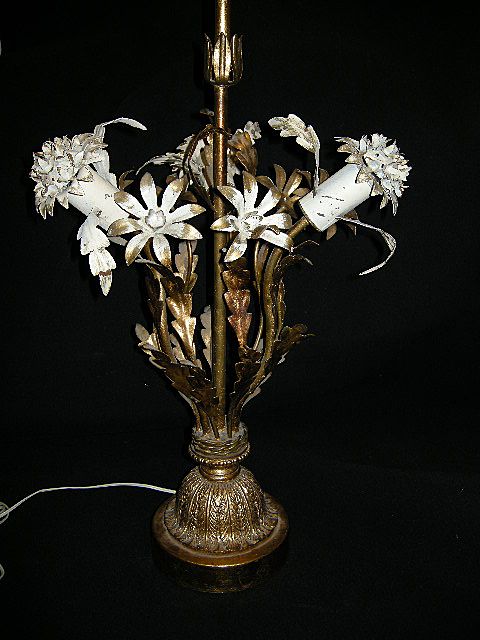 Pair Old Florentine Gold Gilt & White Flowers Table Lamps Pair Old Florentine Gold Gilt & White Flowers Table Lamps