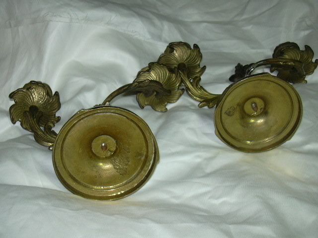 Art Nouveau Fine Brass Pair Short Candelabra Candle Holders Art Nouveau Fine Brass Pair Short Candelabra Candle Holders