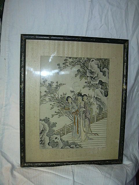 Old Japanese Oriental Print Beautiful Ladies In Garden Old Japanese Oriental Print Beautiful Ladies In Garden