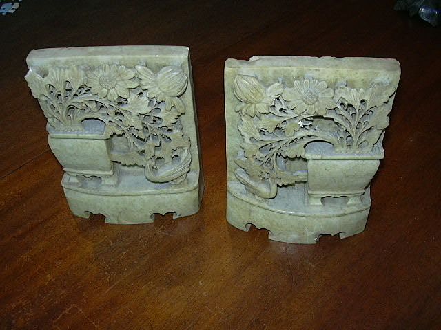 Carved Soapstone True Pair Bookends Carved Soapstone True Pair Bookends
