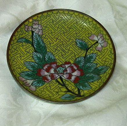 Old Cloisonne Yellow Floral Dish Old Cloisonne Yellow Floral Dish