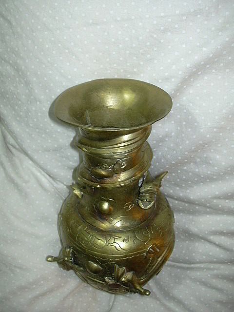 Chinese Vase Dragons Chasing Pearl Heavy Brass Chinese Vase Dragons Chasing Pearl Heavy Brass