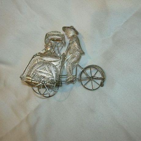 900 Silver Filigree Vintage Miniature Rickshaw Driver & Passenger 900 Silver Filigree Vintage Miniature Rickshaw Driver & Passenger