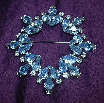 Weiss Huge Blue Rhinestone Brooch Signed Costume Jewelry Weiss Huge Blue Rhinestone Brooch Signed Costume Jewelry
