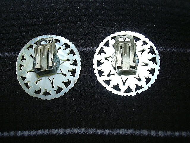 Carved & Pierced Mother Of Pearl MOP Clip Earrings Carved & Pierced Mother Of Pearl MOP Clip Earrings
