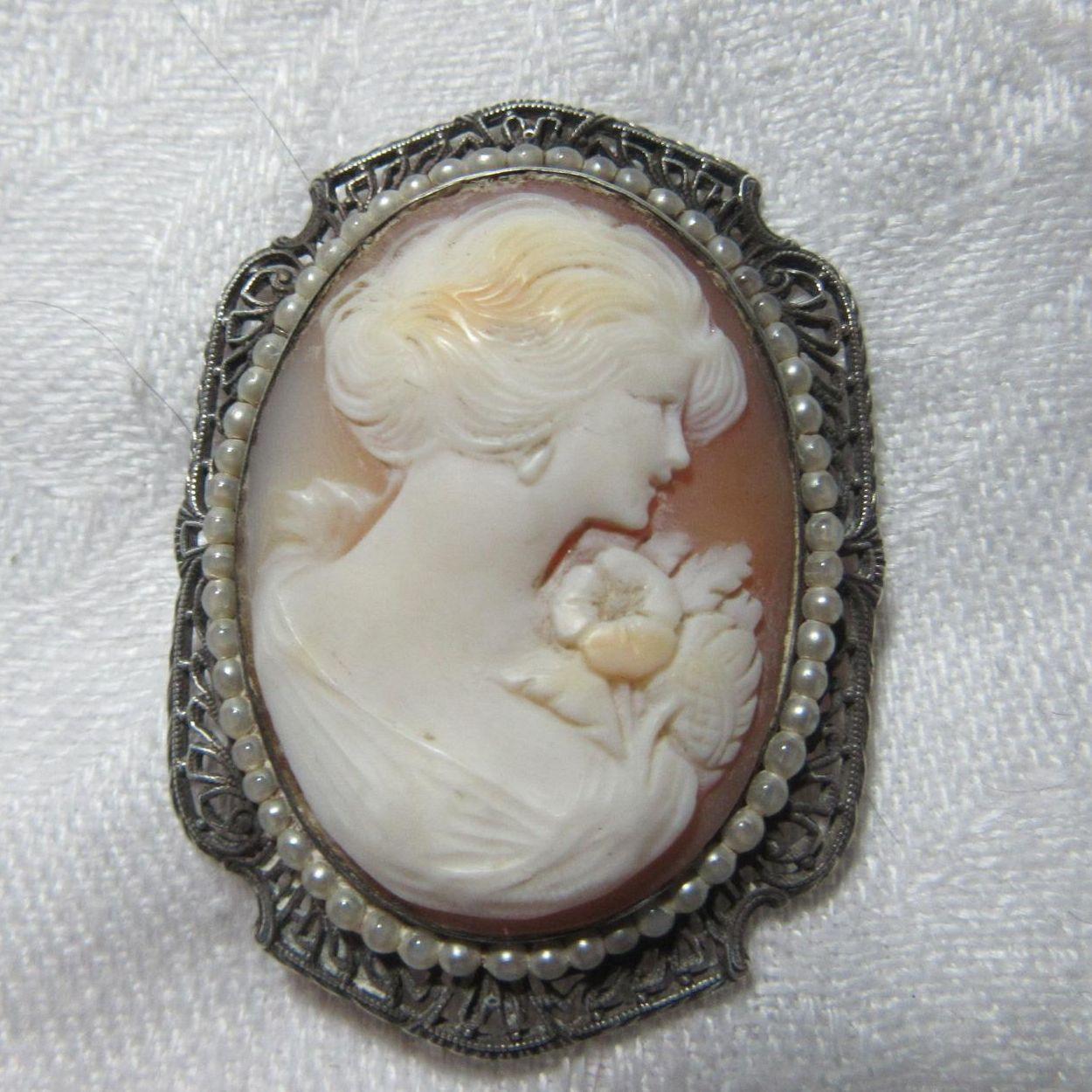 Old Shell Cameo Brooch In Sterling Silver Mounting Fine Jewelry Old Shell Cameo Brooch In Sterling Silver Mounting Fine Jewelry