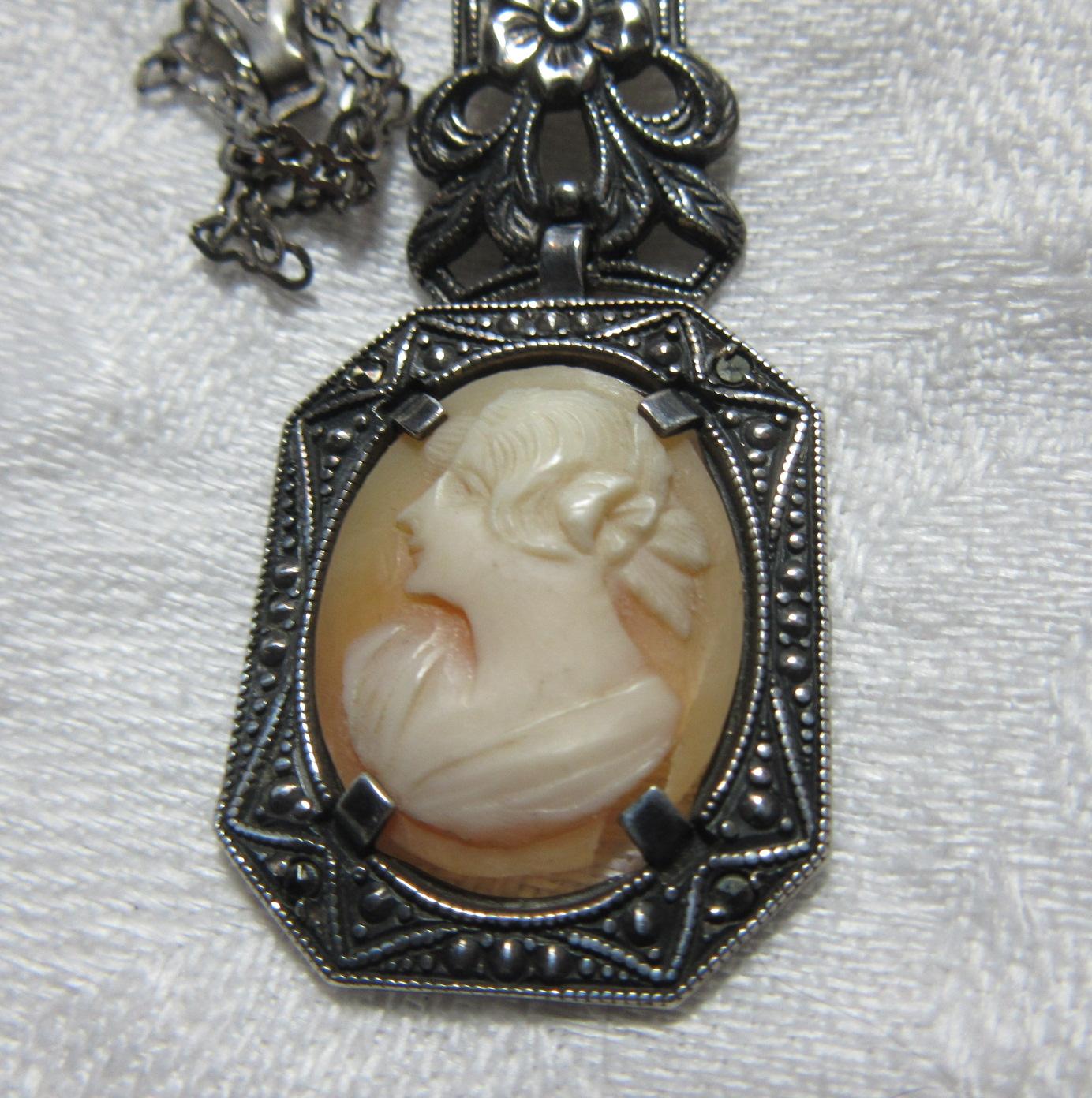 Old Carved Shell Cameo Sterling Silver Pendant Necklace Fine Jewelry Old Carved Shell Cameo Sterling Silver Pendant Necklace Fine Jewelry