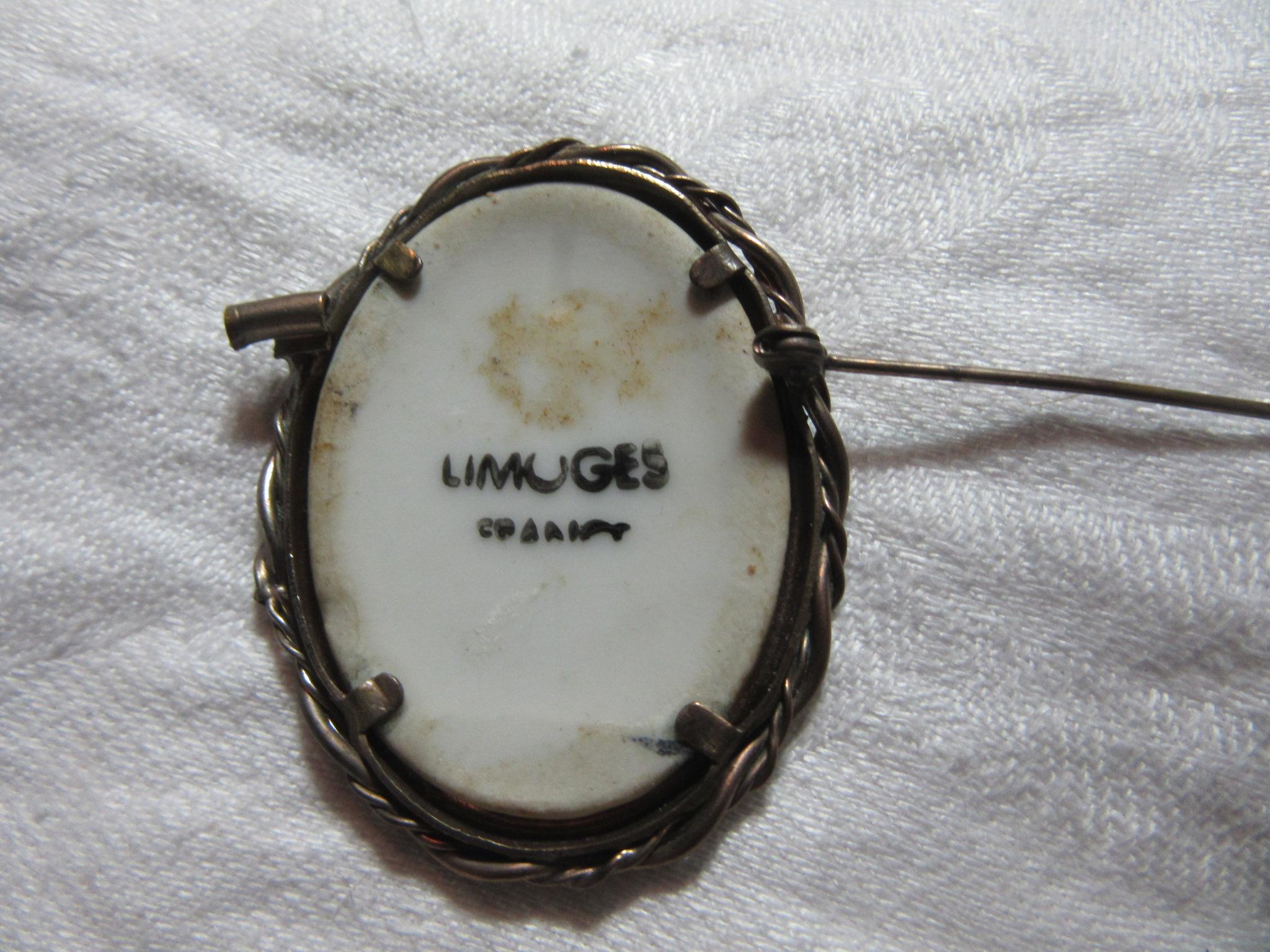 Limoges Hand Painted Lady Portrait Brooch Miniature Art Limoges Hand Painted Lady Portrait Brooch Miniature Art
