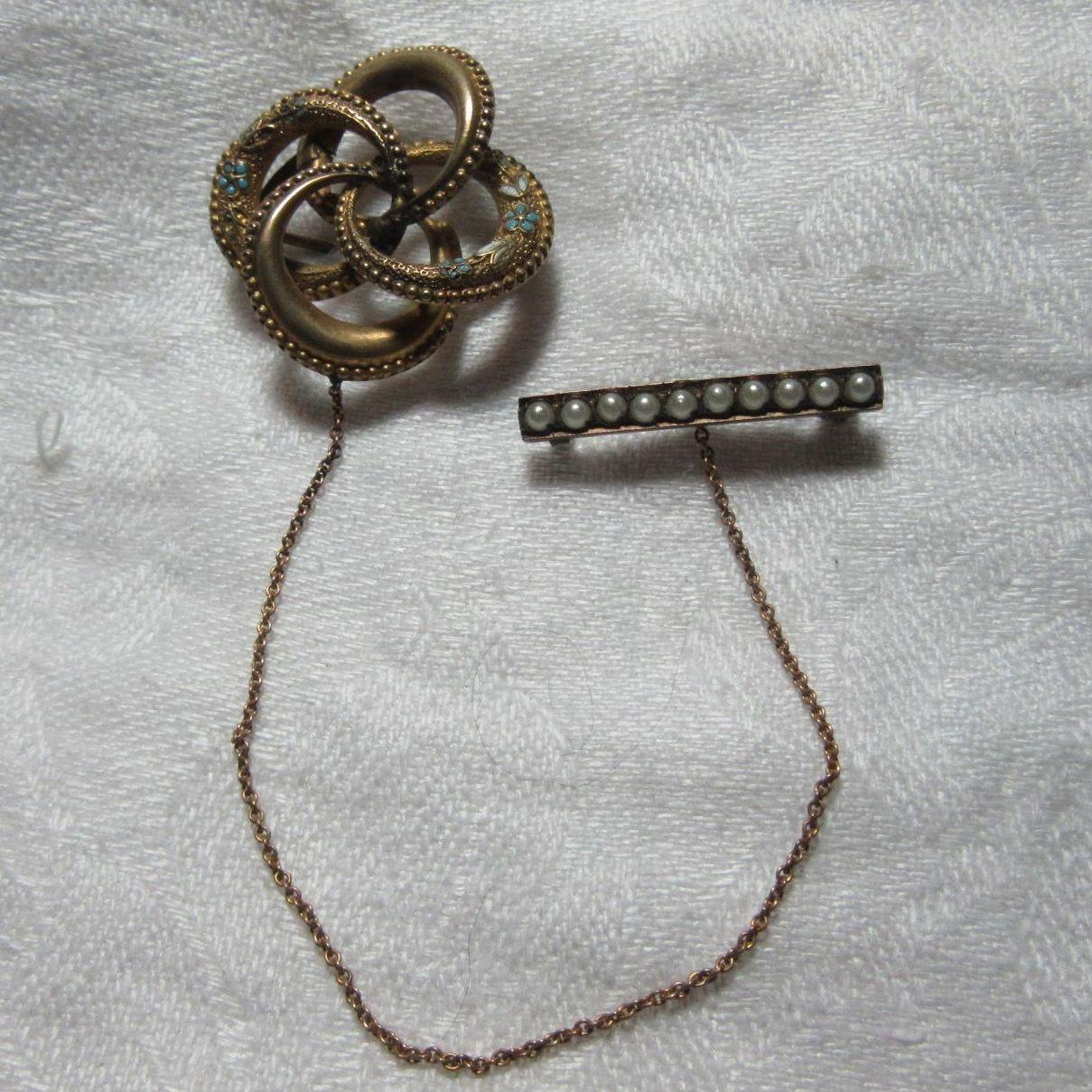 Victorian Pin Set With Enamel & Seed Pearls Victorian Pin Set With Enamel & Seed Pearls