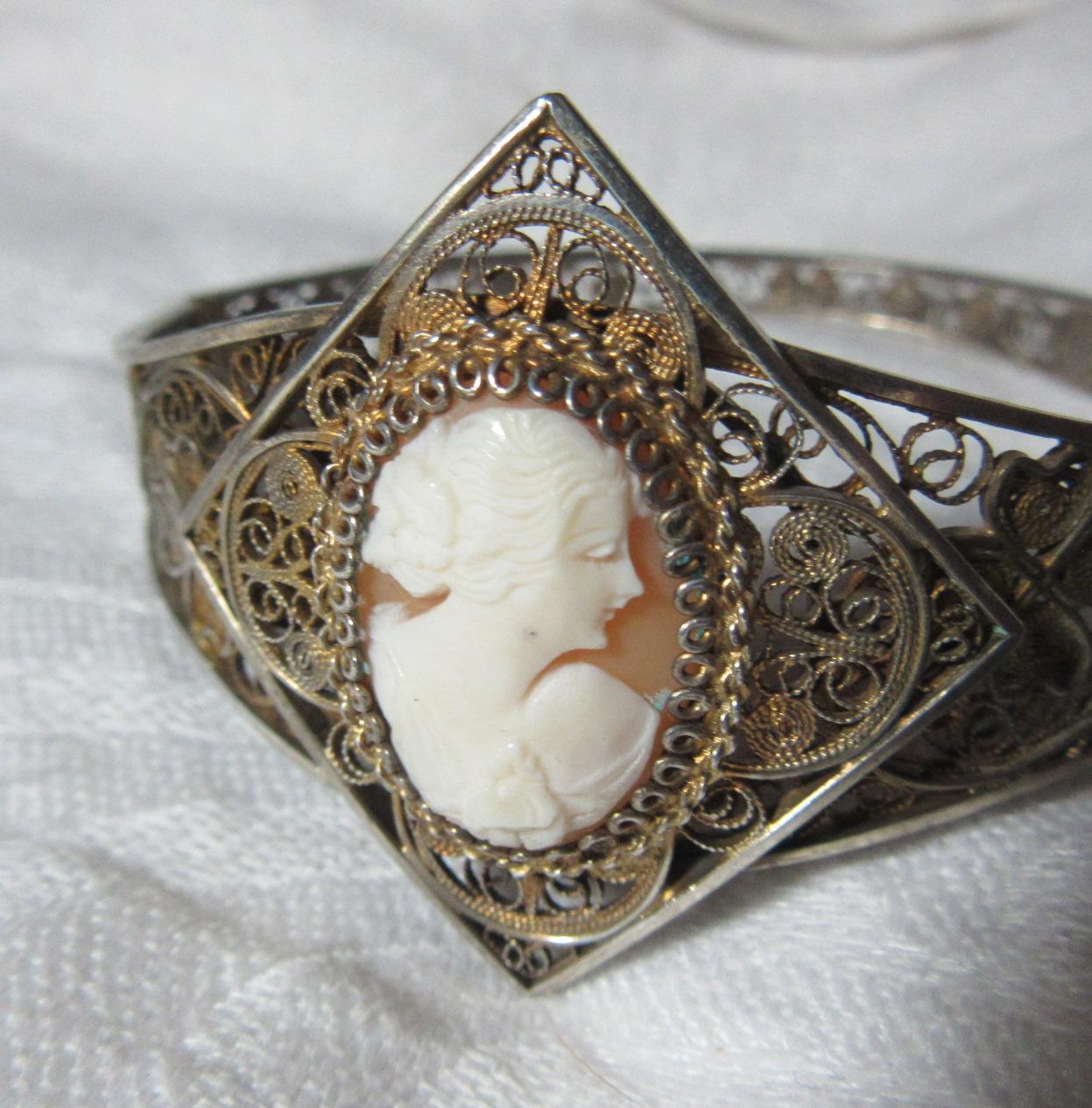 800 Silver Filigree Cameo Carved Shell Bracelet Fine jewelry 800 Silver Filigree Cameo Carved Shell Bracelet Fine jewelry