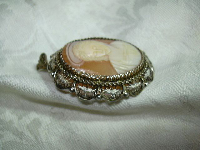 Old Carved Shell Cameo Virgin Mary 800 Silver Old Carved Shell Cameo Virgin Mary 800 Silver