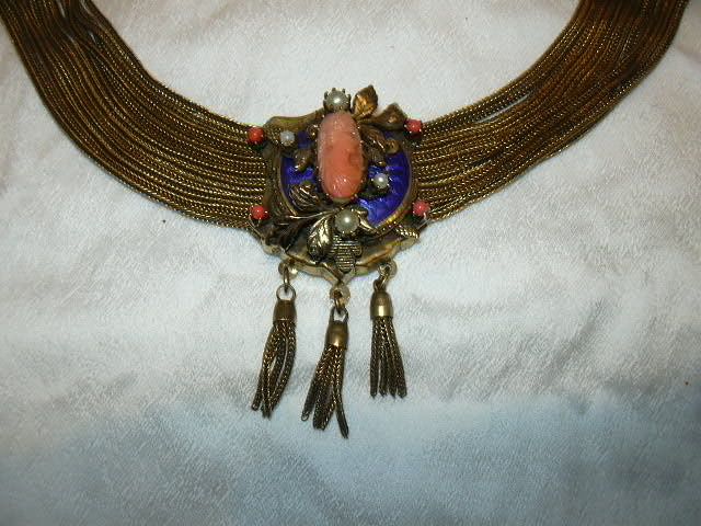 Fabulous Victorian Coral Cameo & Enamel Slide Necklace Fabulous Victorian Coral Cameo & Enamel Slide Necklace