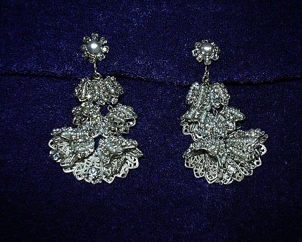 Miriam Haskell Rhinestone & Pearls Dramatic Draped Earrings Miriam Haskell Rhinestone & Pearls Dramatic Draped Earrings