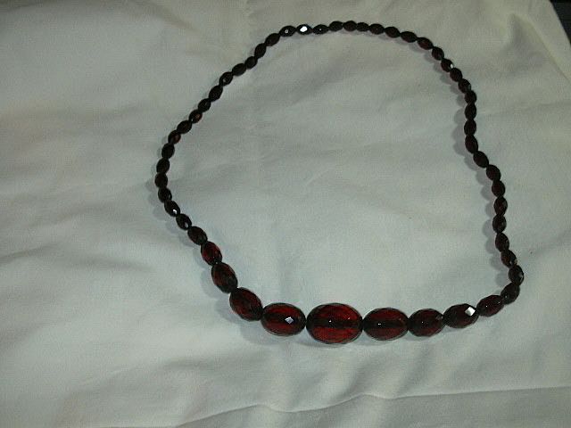 Long Faceted Cherry Amber Beads Necklace Long Faceted Cherry Amber Beads Necklace