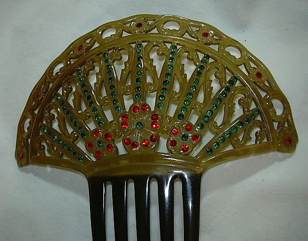 Old Celluloid Hair Comb Faux Jewels Old Celluloid Hair Comb Faux Jewels