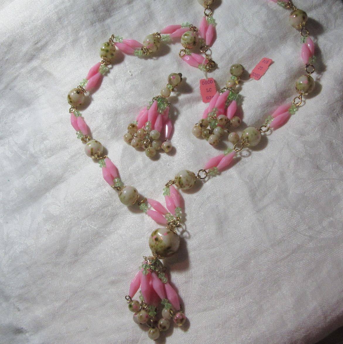 Old Hong Kong Plastic Beads Necklace & Clip Earring Set Old Hong Kong Plastic Beads Necklace & Clip Earring Set