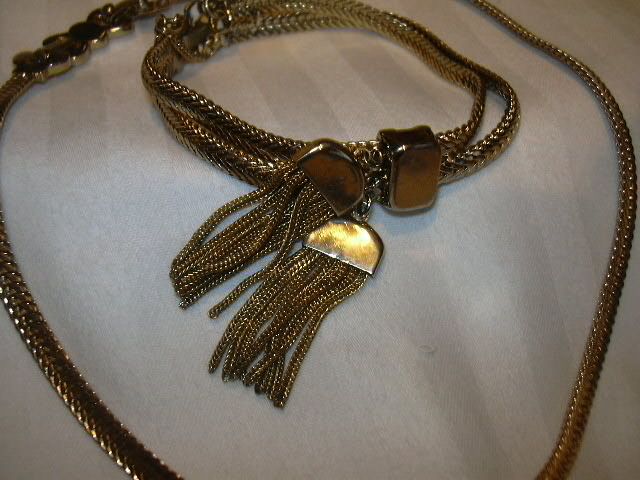 Old Monet Parure Gold Tone Tassel Necklace Bracelet Earring Set Old Monet Parure Gold Tone Tassel Necklace Bracelet Earring Set