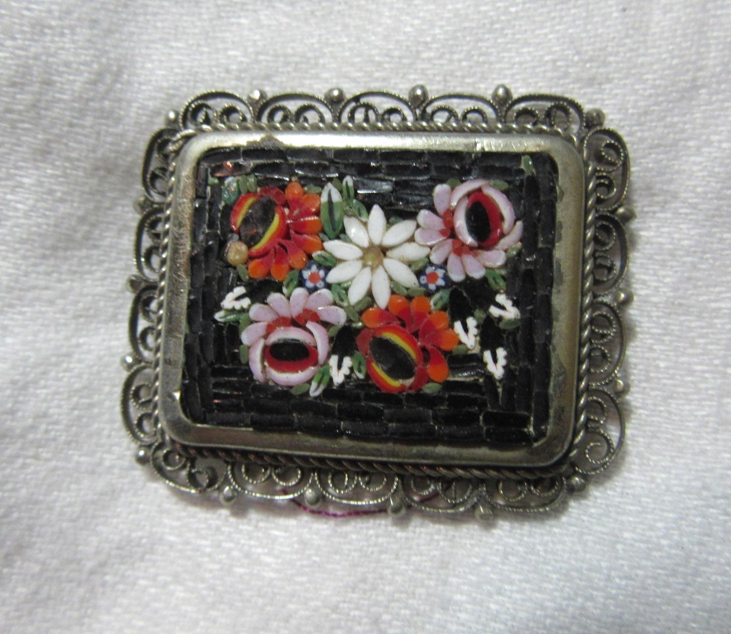 Mosaic Pin & Earring Set Vintage Italy Fine Costume Jewelry Mosaic Pin & Earring Set Vintage Italy Fine Costume Jewelry