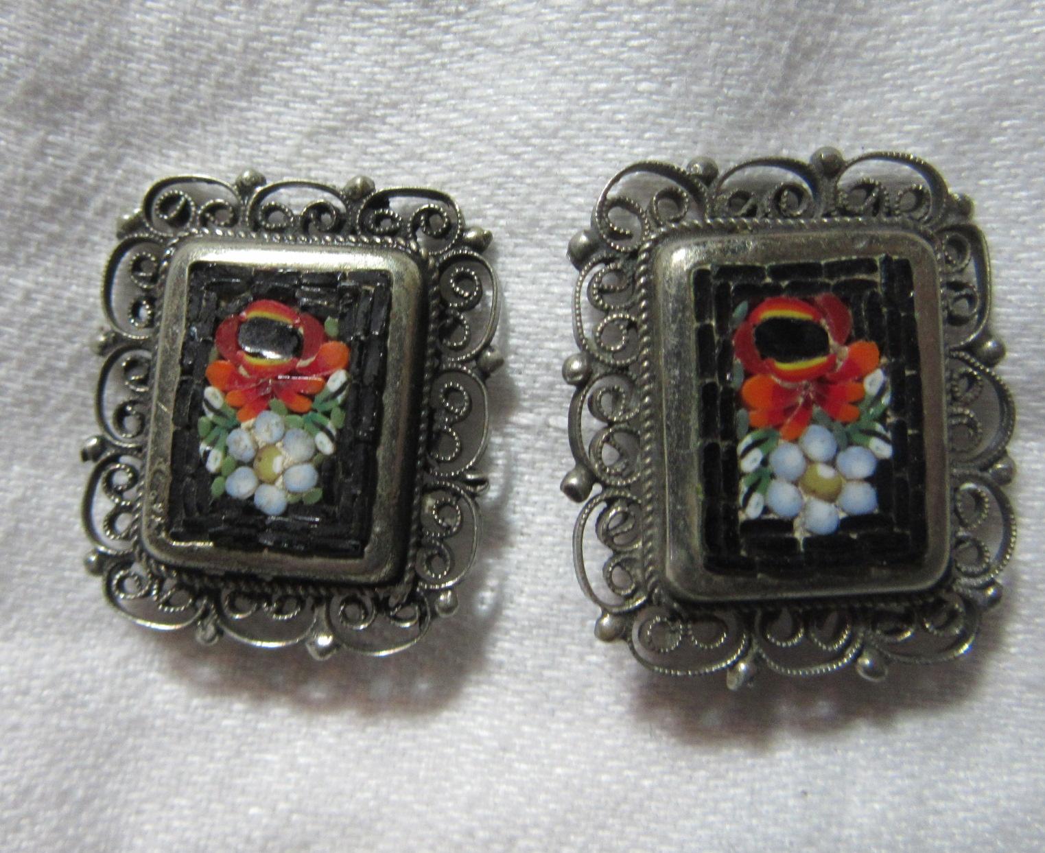 Mosaic Pin & Earring Set Vintage Italy Fine Costume Jewelry Mosaic Pin & Earring Set Vintage Italy Fine Costume Jewelry
