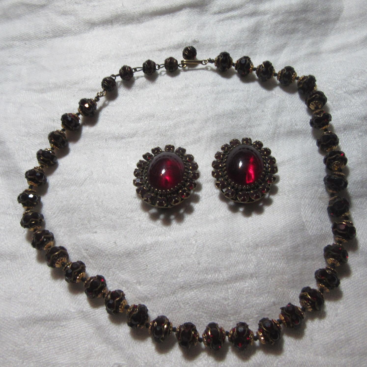 Adele Simpson Rare Red Necklace Earring Set Signed Designer Costume Jewelry Adele Simpson Rare Red Necklace Earring Set Signed Designer Costume Jewelry