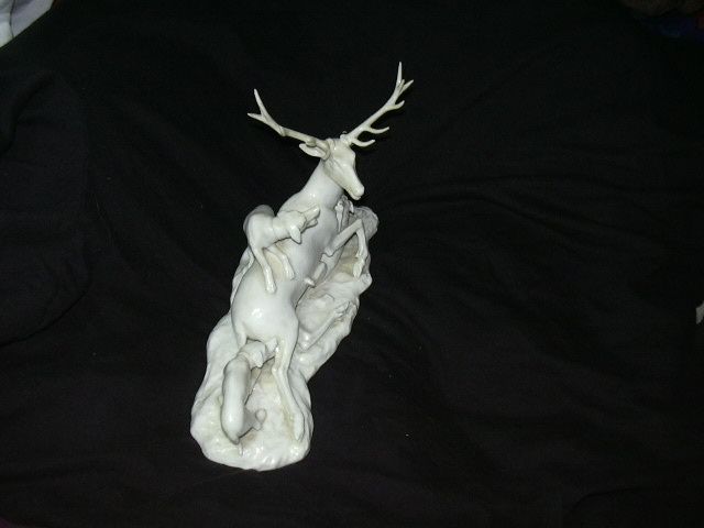 Nymphenburg Porcelain Rare Stag Deer With Wolves Hunting Figurine Nymphenburg Porcelain Rare Stag Deer With Wolves Hunting Figurine